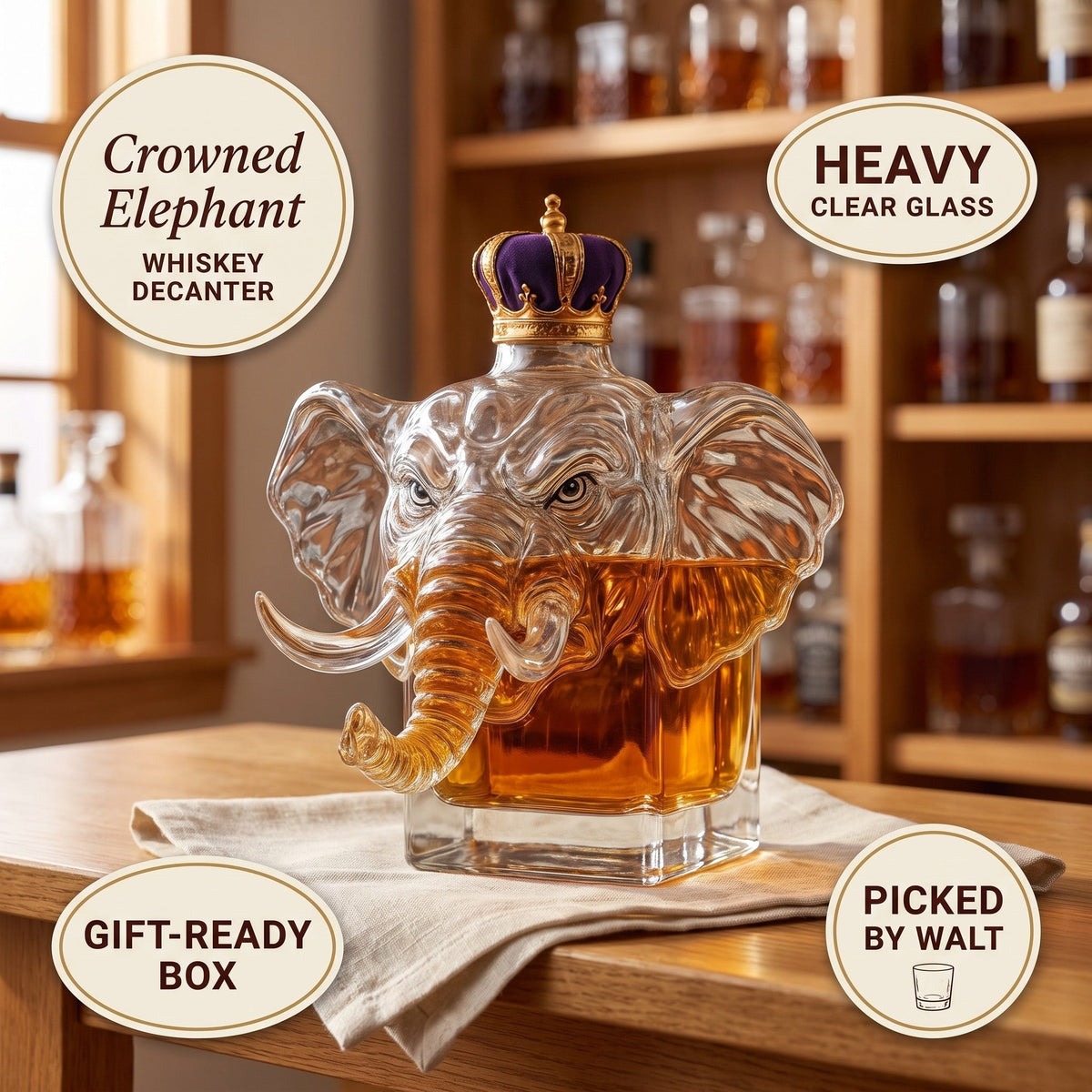 Whiskey Decanter – Crowned Elephant