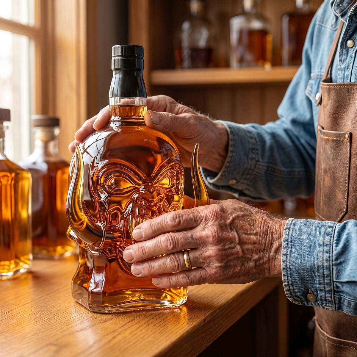 Whiskey Decanter – Antlered Skull