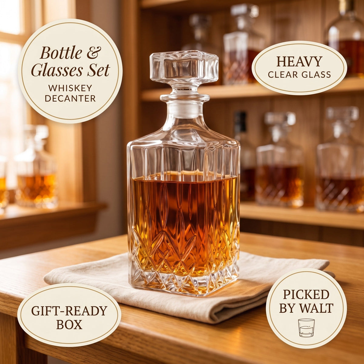 Whiskey Decanter – Bottle & Glasses Set