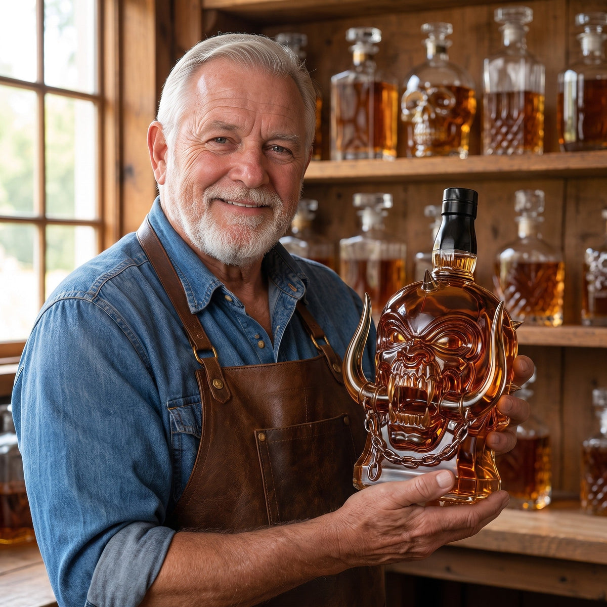 Whiskey Decanter – Antlered Skull