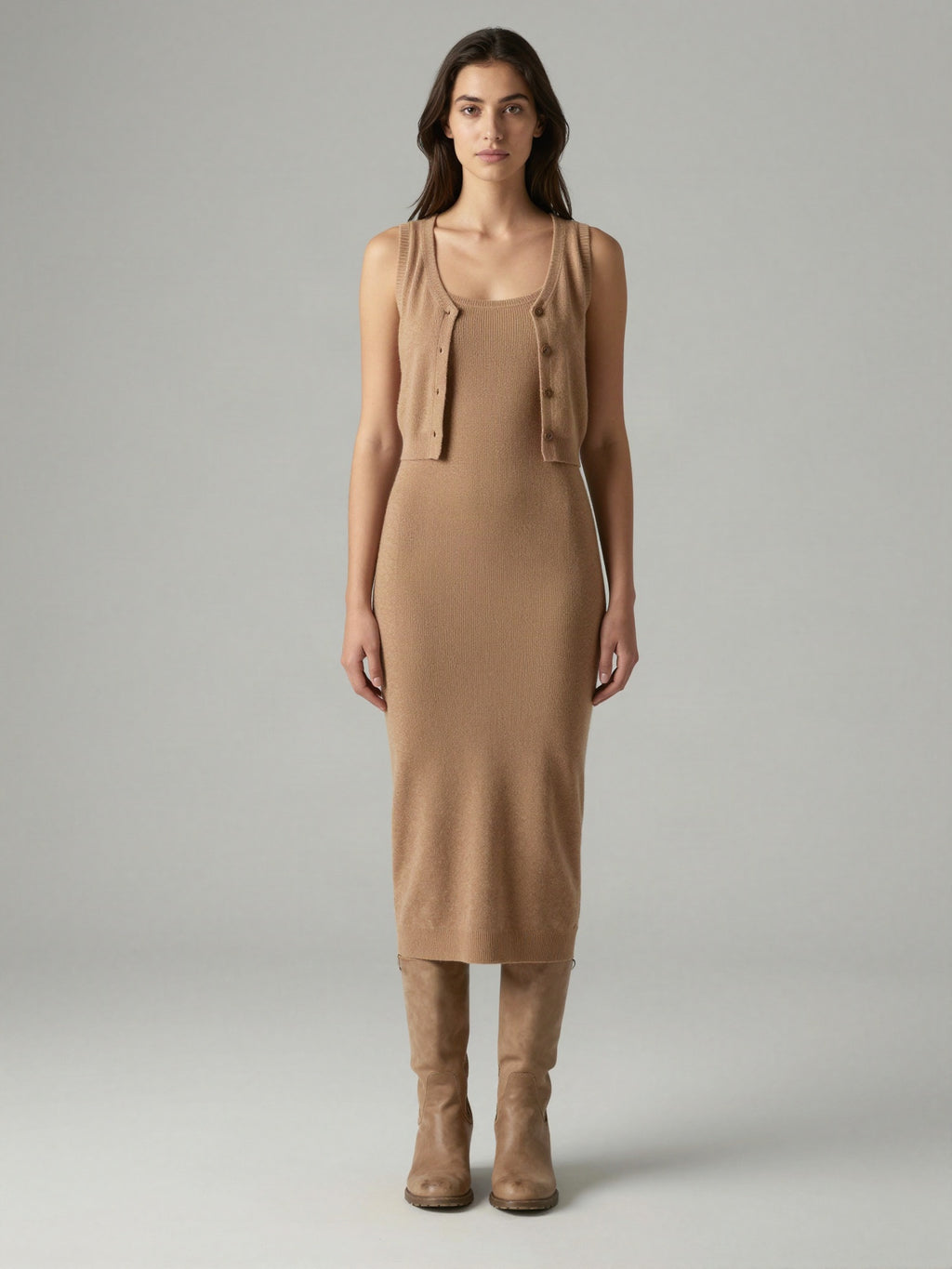 Marvanne - Sleeveless Knit Dress and Cardigan Set