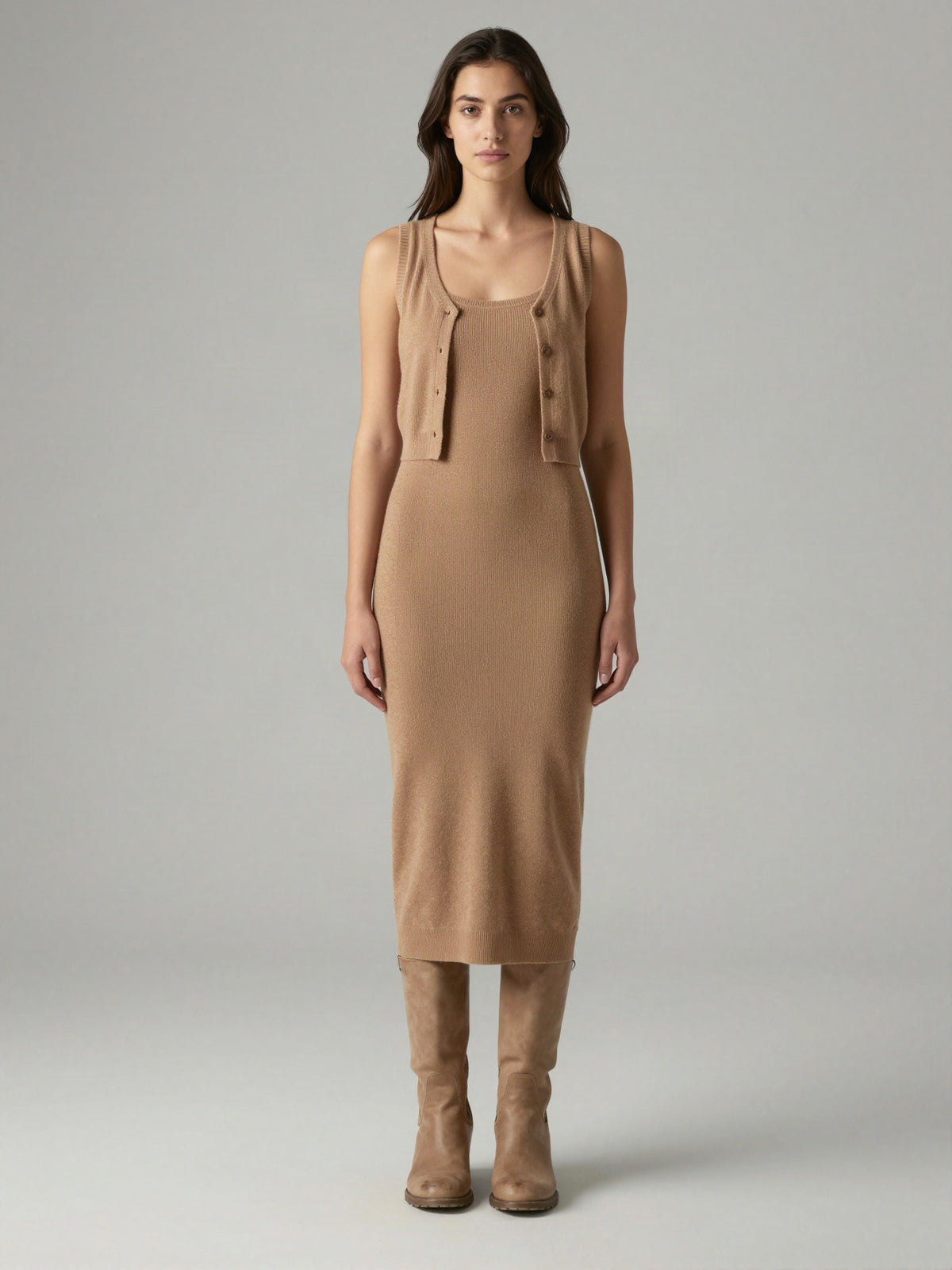 Marvanne - Sleeveless Knit Dress and Cardigan Set